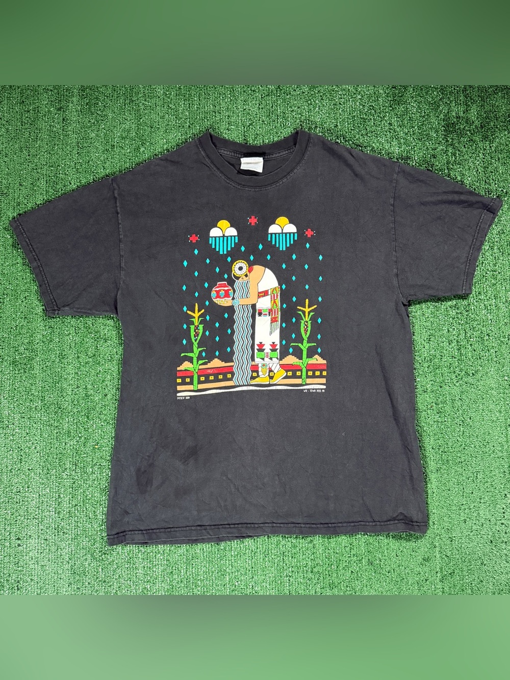 Vintage Tewa Tees Native Art Graphic T-Shirt Black Large